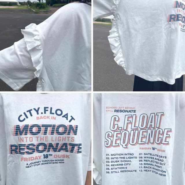袖フリルプリントTシャツ
