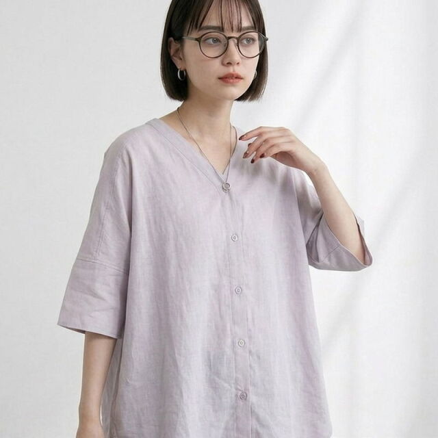 Vネックボイルシャツ
