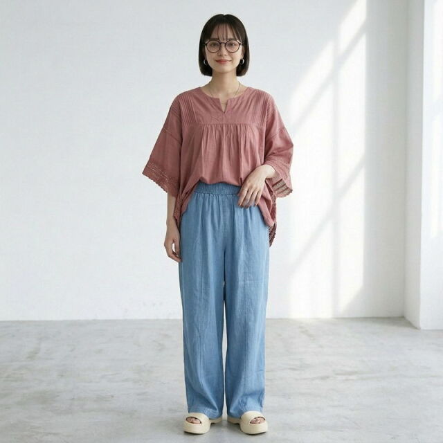 袖レーススキッパーブラウス