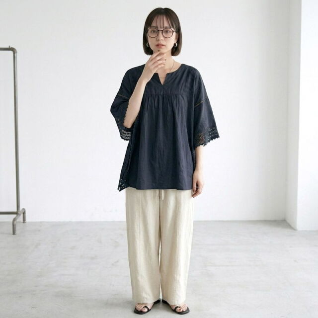 袖レーススキッパーブラウス