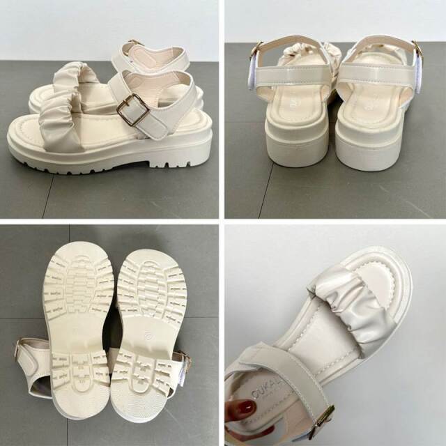 美品　emmiのギャザーストラップサンダル　24.5 CRB ☆WEB限定☆ギャザーストラップサンダル|TiMTiMオンラインストア