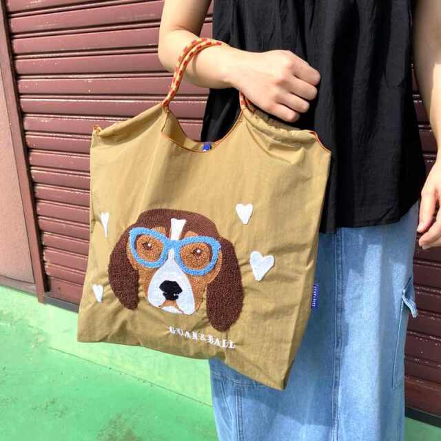 ドッグ刺繍コードハンドルトートバッグ