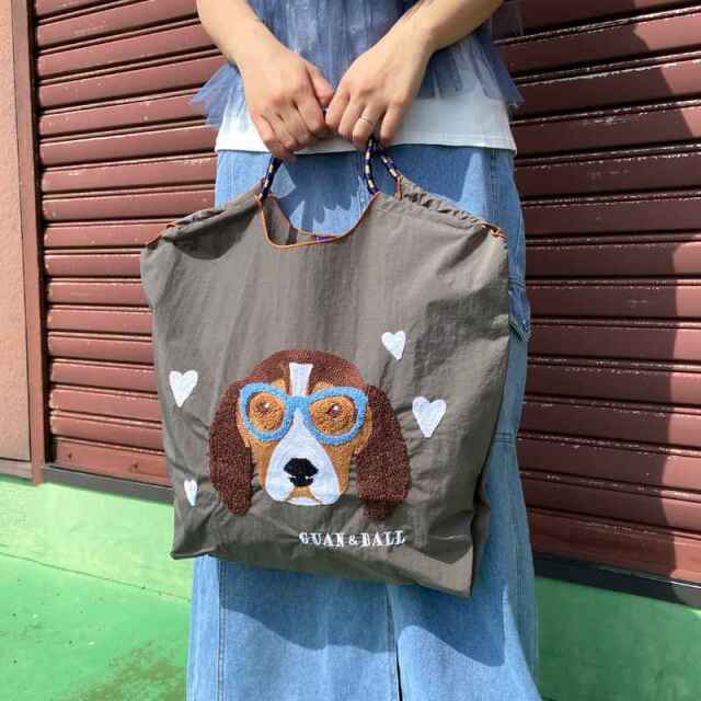 ドッグ刺繍コードハンドルトートバッグ