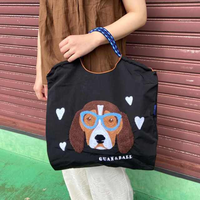 ドッグ刺繍コードハンドルトートバッグ