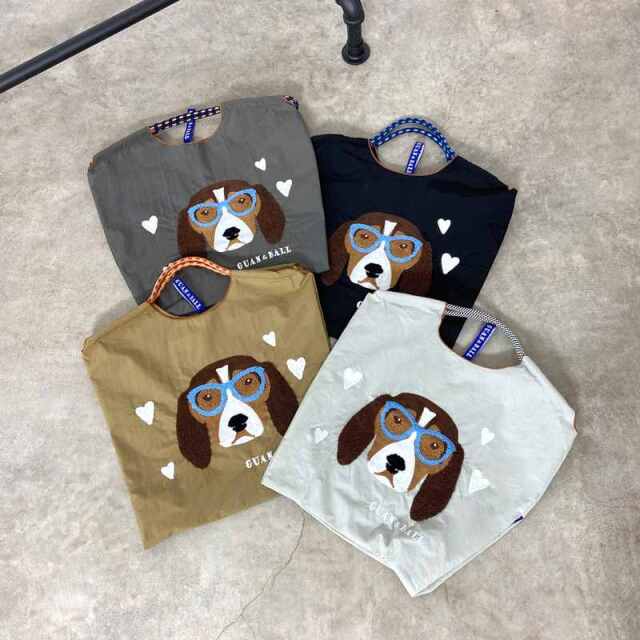 ドッグ刺繍コードハンドルトートバッグ