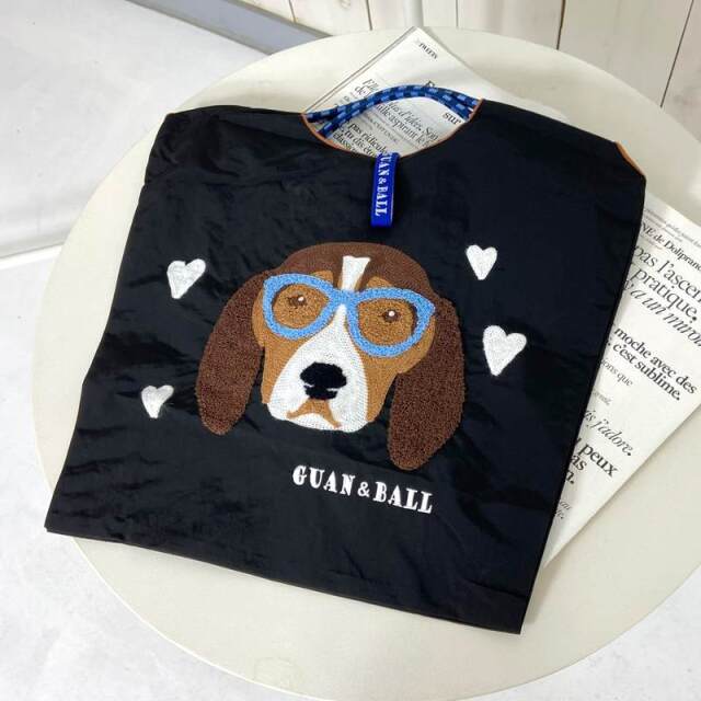 ドッグ刺繍コードハンドルトートバッグ