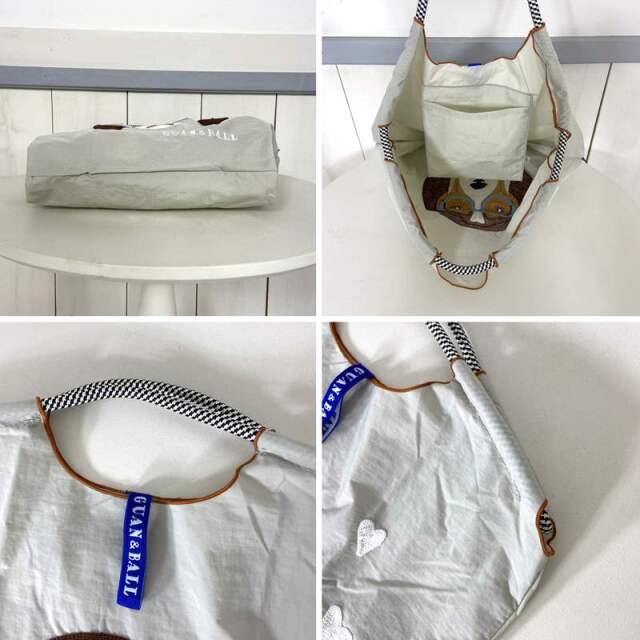 ドッグ刺繍コードハンドルトートバッグ