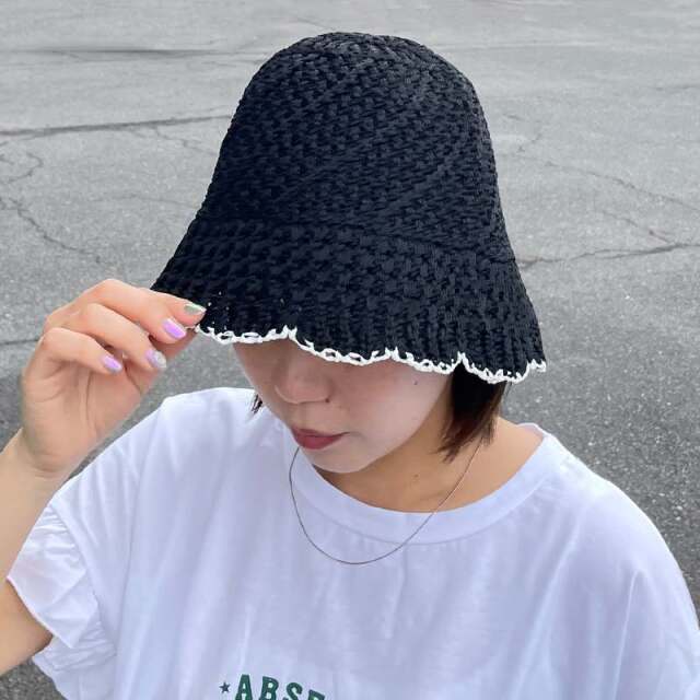 雑材スカラップバケットハット