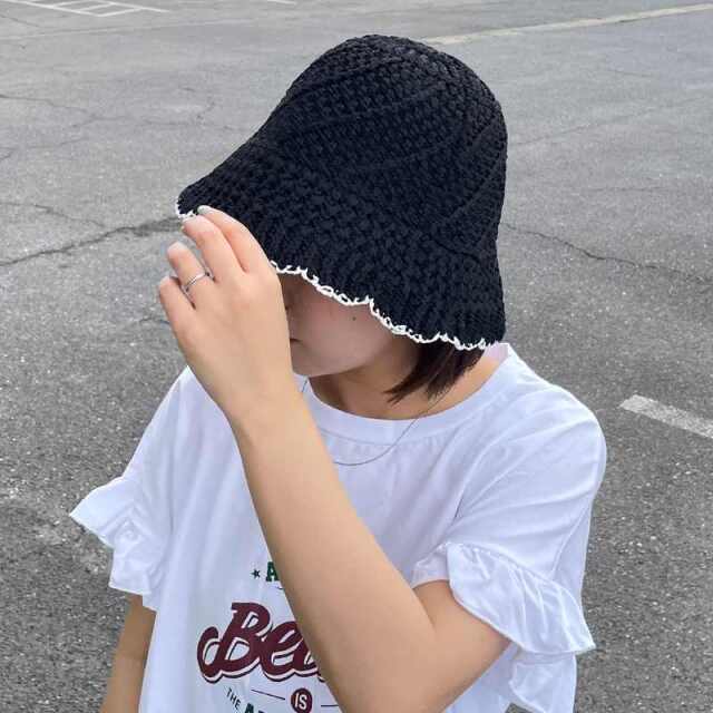 雑材スカラップバケットハット