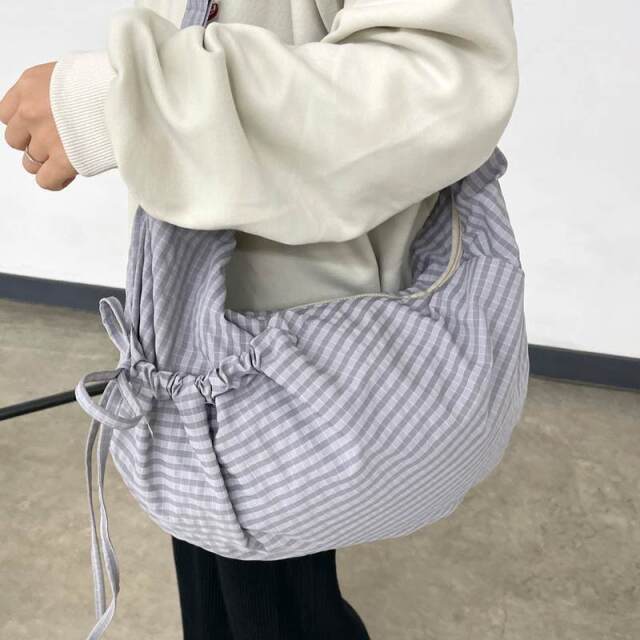 撥水ドロストチェックショルダーバッグ