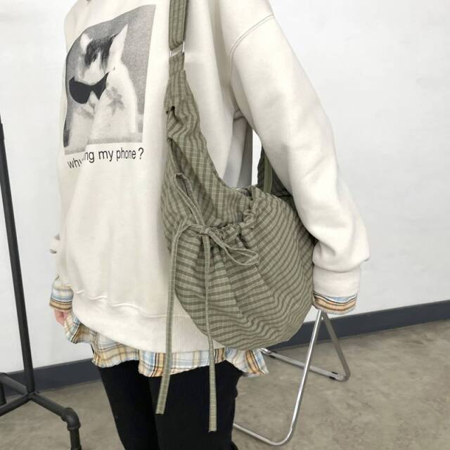 撥水ドロストチェックショルダーバッグ