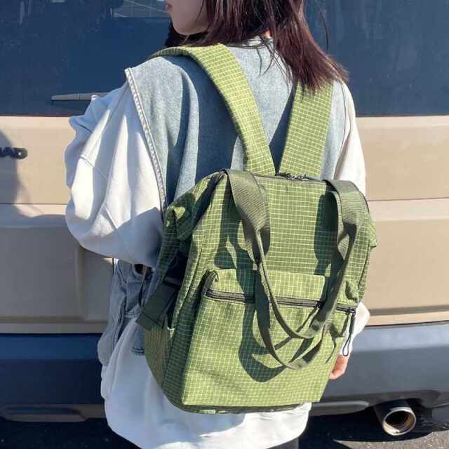 撥水チェックリュックサック