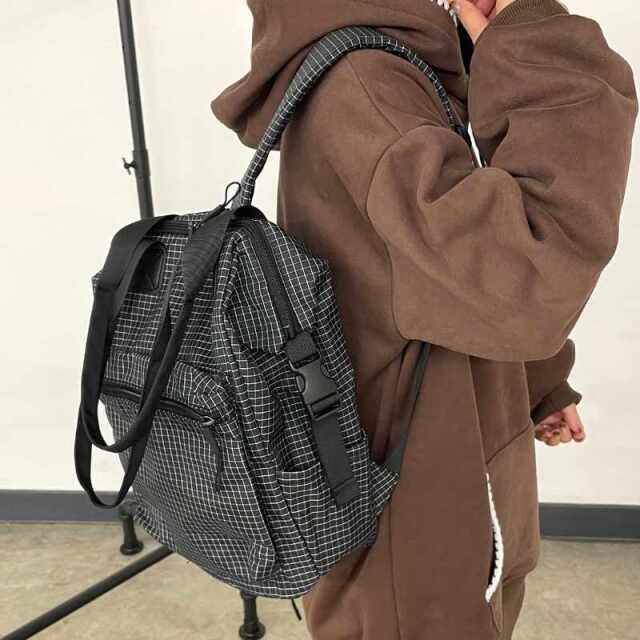 撥水チェックリュックサック