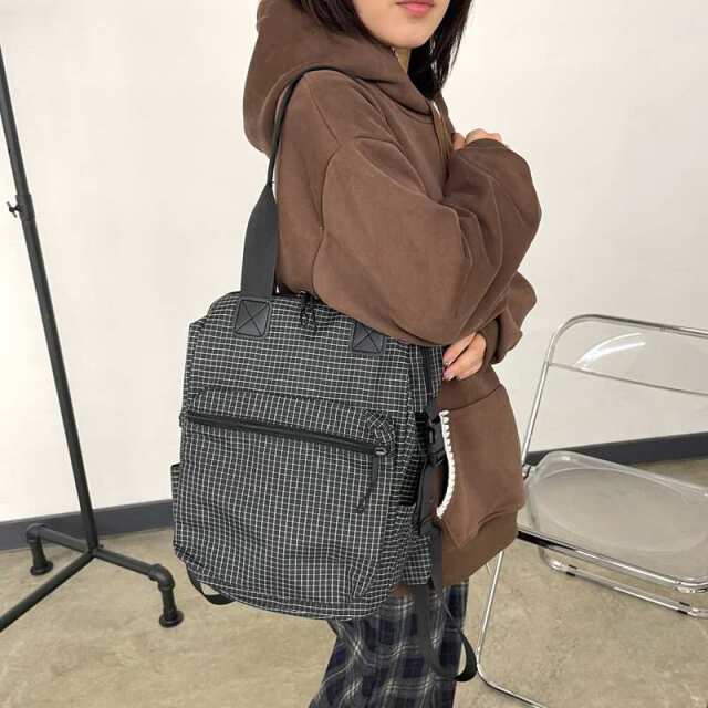 撥水チェックリュックサック