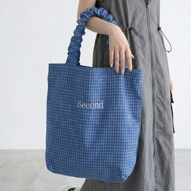 ギャザーハンドルチェックトートバッグ