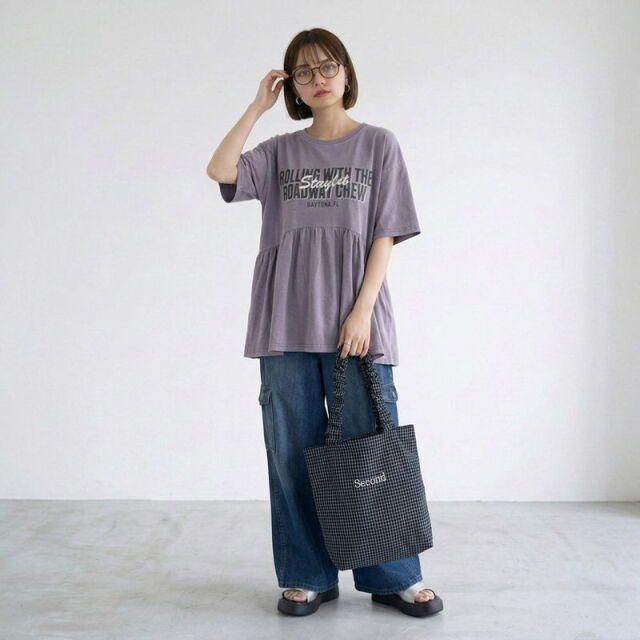 ギャザーハンドルチェックトートバッグ