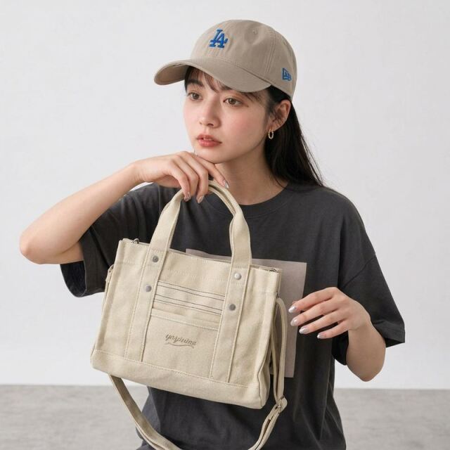 キャンバスロゴ刺繍ミニトートバッグ