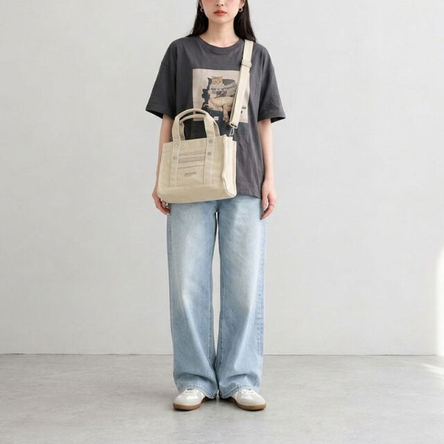 キャンバスロゴ刺繍ミニトートバッグ