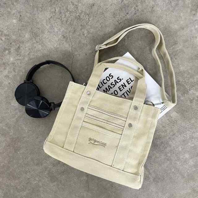 キャンバスロゴ刺繍ミニトートバッグ