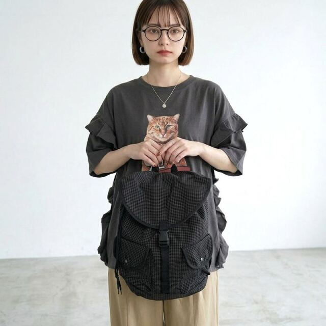 撥水チェックリュック