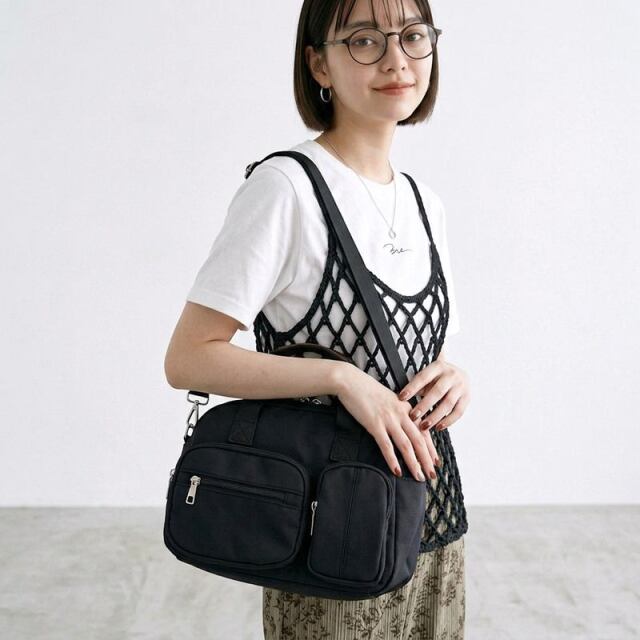 撥水アウトポケットボストンバッグ