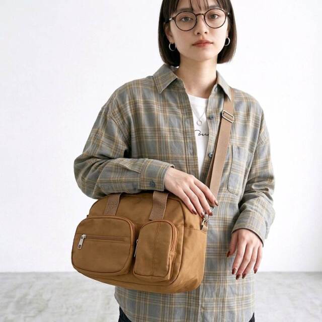撥水アウトポケットボストンバッグ