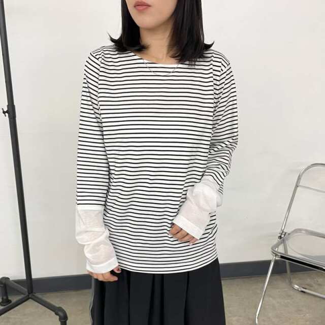 袖シアー切替ロンT