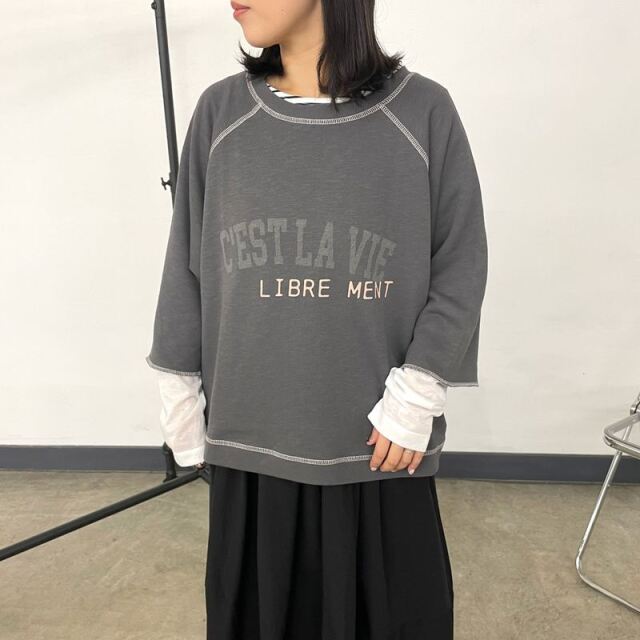 袖シアー切替ロンT