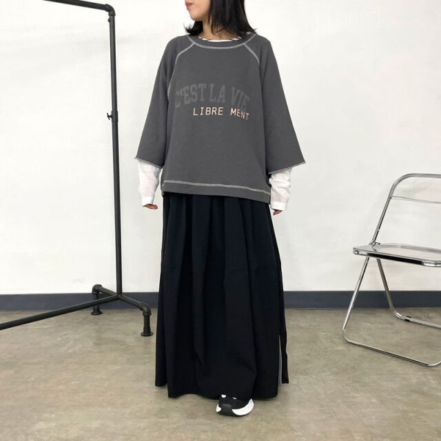 袖シアー切替ロンT