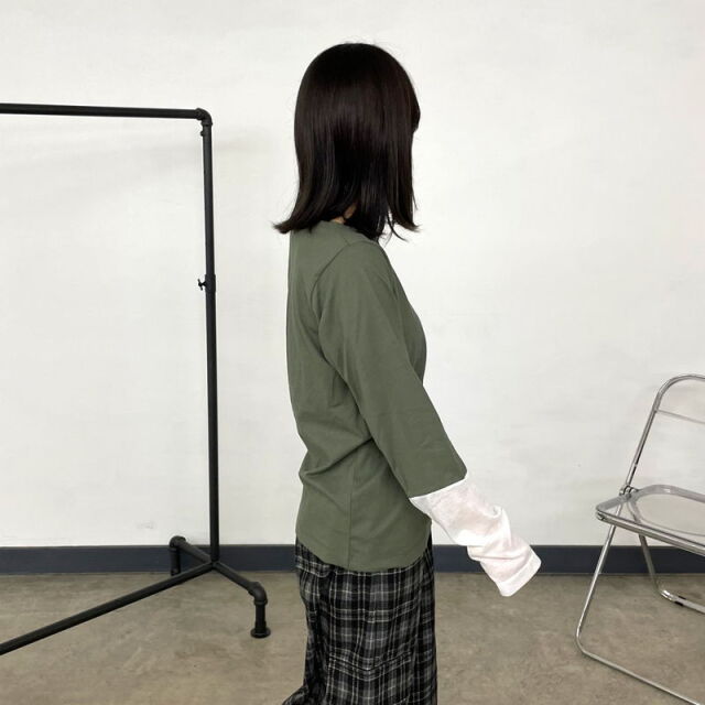 袖シアー切替ロンT