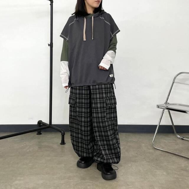 袖シアー切替ロンT