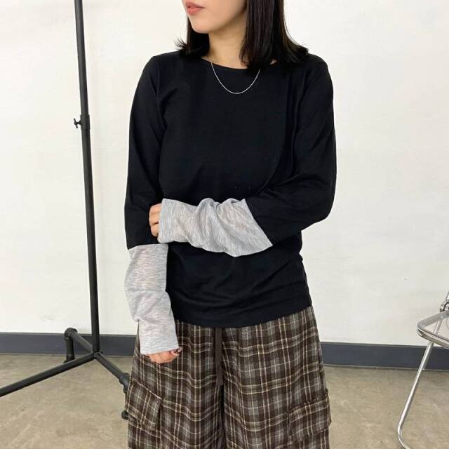 袖シアー切替ロンT