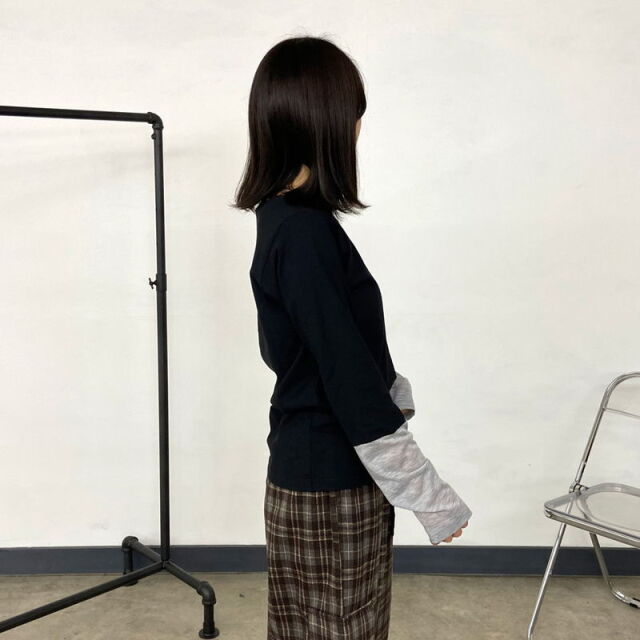 袖シアー切替ロンT