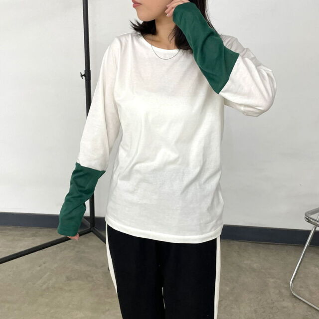 袖シアー切替ロンT