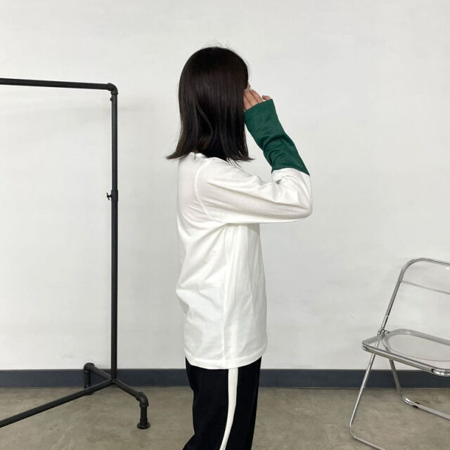 袖シアー切替ロンT