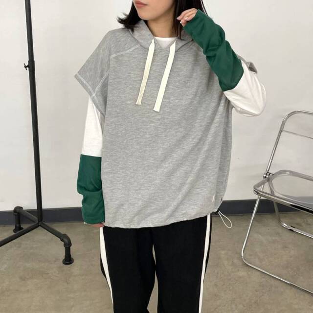 袖シアー切替ロンT