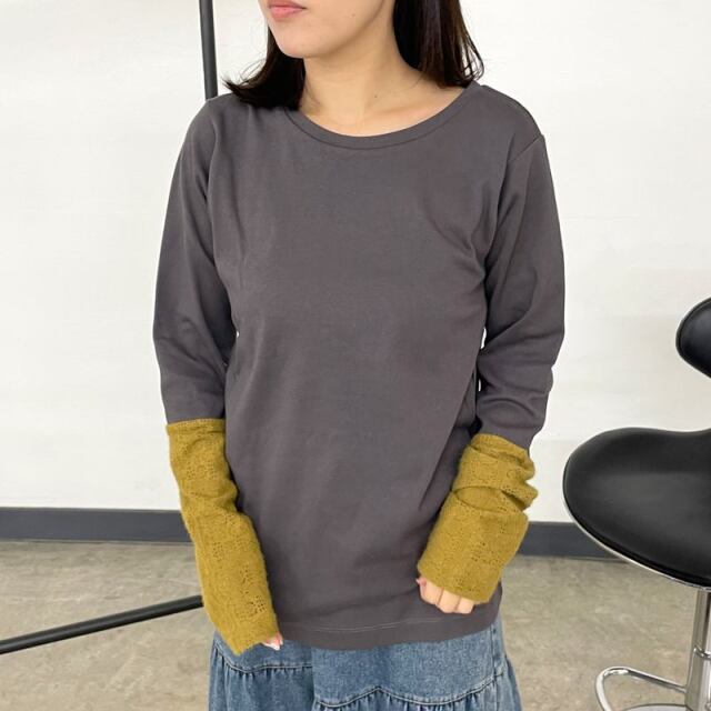 袖切替レースロンT