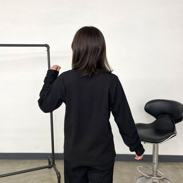 袖切替レースロンT