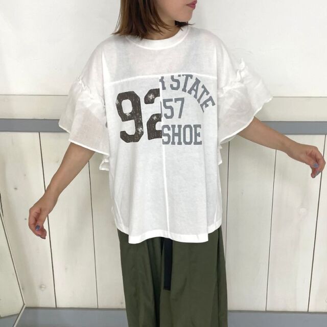 ★archivio ストライプ フリル袖プルオーバー 新品 和紙ガーターフリル袖プルオーバー | ANAYI/アナイ | 三越伊勢丹