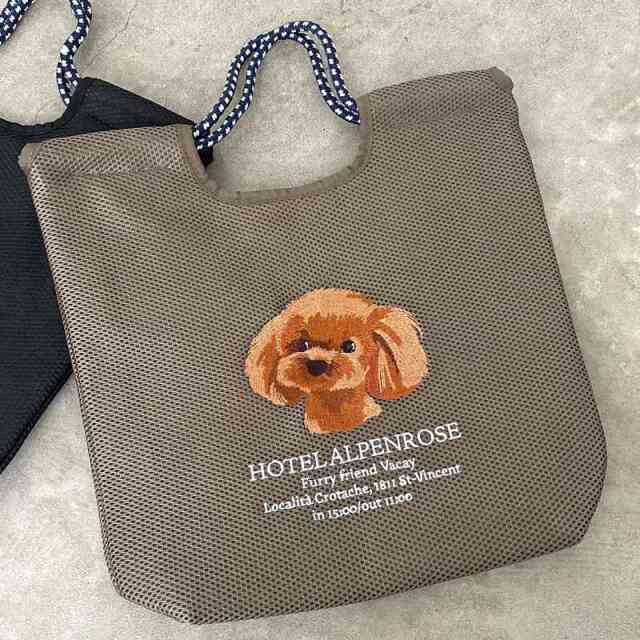 メッシュアニマル刺繍コードトートバッグ