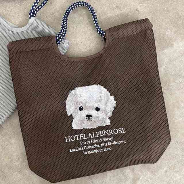 メッシュアニマル刺繍コードトートバッグ