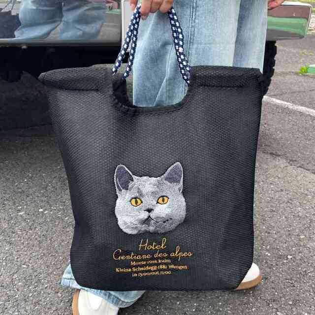 メッシュアニマル刺繍コードトートバッグ