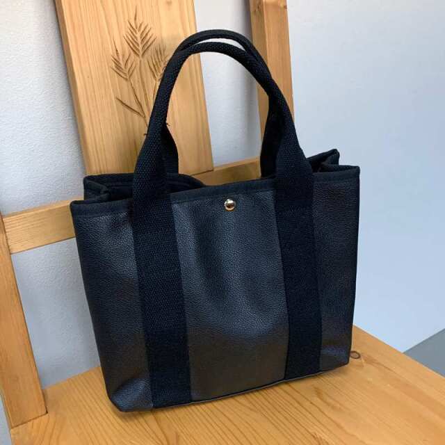 仕切り付き合成皮革ミニトートバッグ