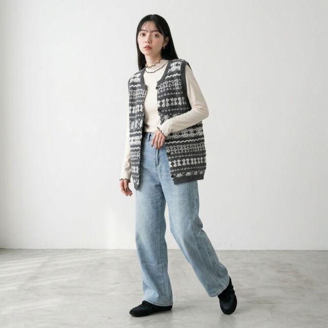 総柄ボタンベスト