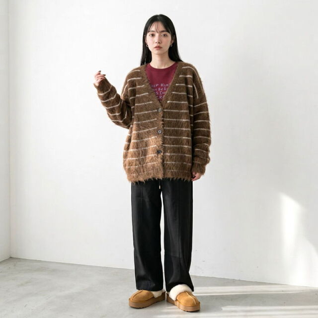 モヘアボーダーVネックカーディガン