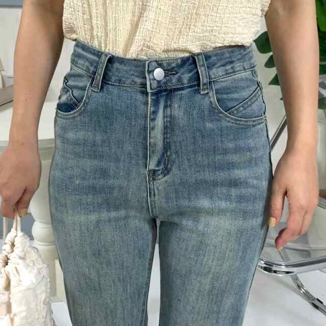 裾ボタン切替デニムパンツ