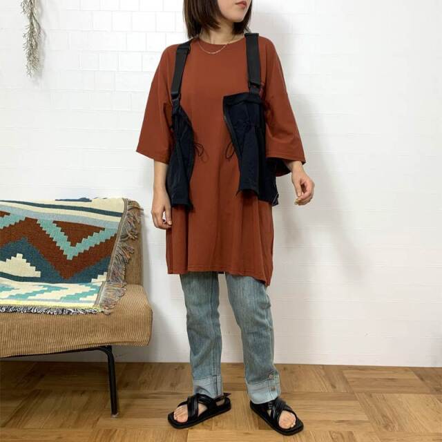 裾ボタン切替デニムパンツ