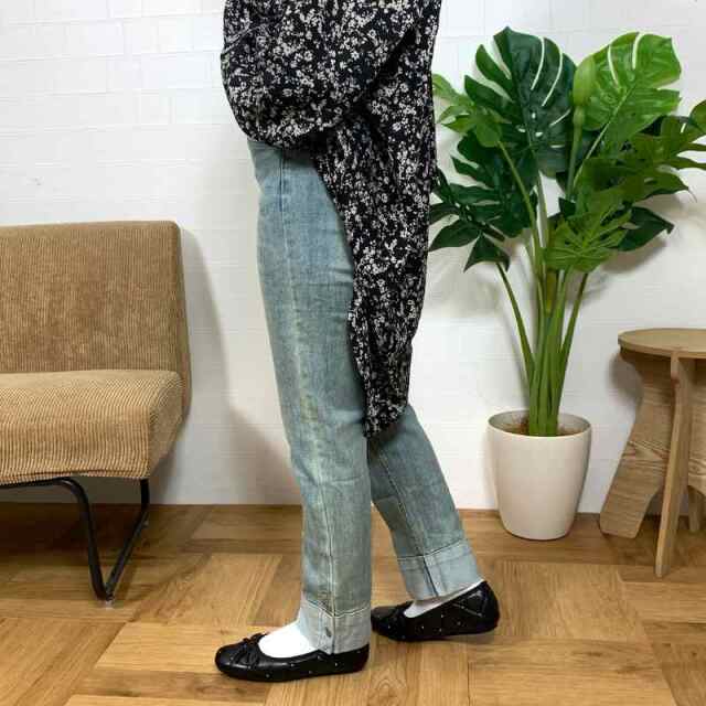 裾ボタン切替デニムパンツ