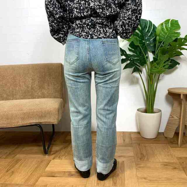 裾ボタン切替デニムパンツ