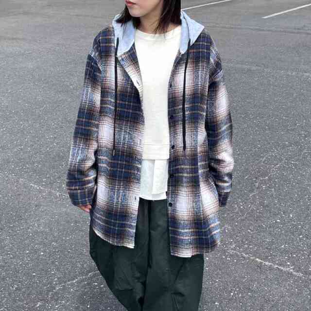 フードチェックシャツ